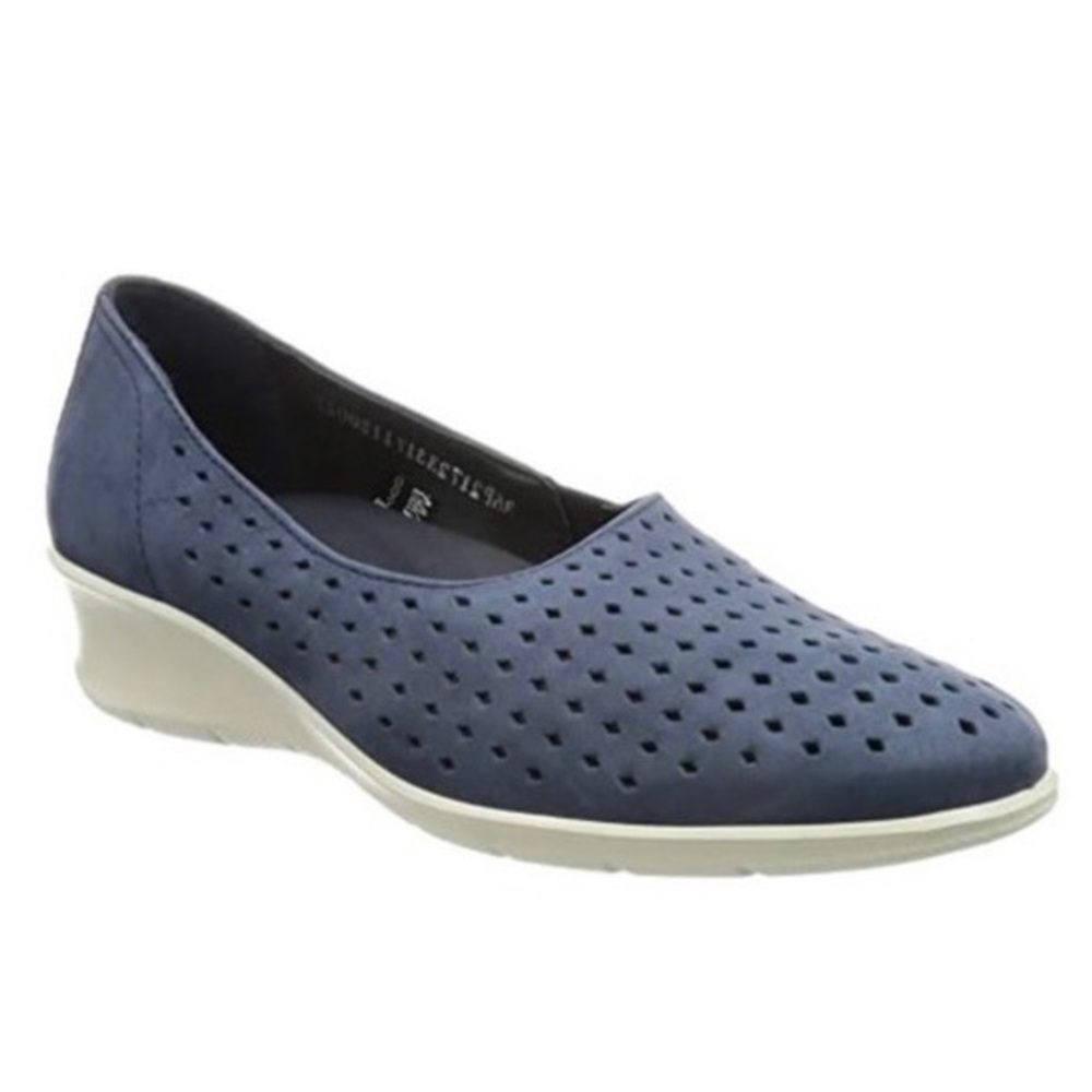 Ecco Felicia Blue Perforated Stretch Suede Wedge shoes size 40